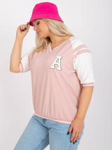 Bluză damă Plus Size cu mânecă raglan și aplicație- Roz/ Alb