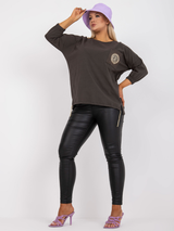 Bluză damă Plus Size tip tunică asimetrică- Maro