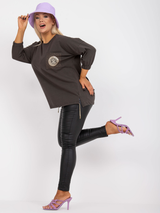 Bluză damă Plus Size tip tunică asimetrică- Maro