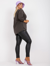 Bluză damă Plus Size tip tunică asimetrică- Maro