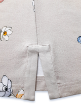 Bluză damă bej cu flori și guler tip camașă