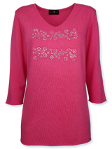 Bluză damă din tricot fin roz cu ornament