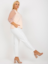 Bluză damă elegantă Mărimi Mari cu broderie și mâneci din tull- Roz Piersică