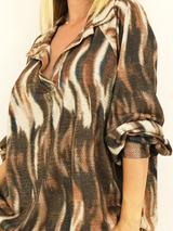 Bluza damă supradimensionată cu motiv aztec- Camel