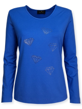 Bluză femei albastru royal cu ornament diamante argintii