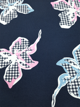 Bluză femei bleumarin cu flori și bentițe tricotate