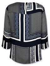 Bluză femei bleumarin cu motiv panouri și mărgele la terminație