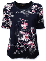 Bluză femei bleumarin cu tul imprimat cu motive florale