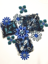 Bluză femei crem cu imprimeu floral albastru