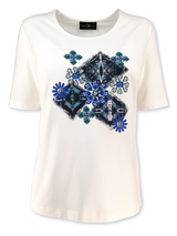 Bluză femei crem cu imprimeu floral albastru