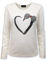 Bluză femei crem cu imprimeu fundiță și inimioară