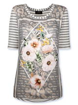 Bluză femei cu dungi și panou floral la față