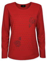 Bluză femei roșie cu ornament cerculețe