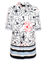 Bluză femei tip camașă albă cu flori și dungi