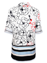 Bluză femei tip camașă albă cu flori și dungi