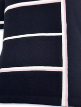 Bluză femei tricotată fin bleumarin cu dungi fantezie roz-alb