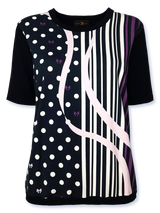 Bluză femei tricotată fin bleumarin cu fața imprimată