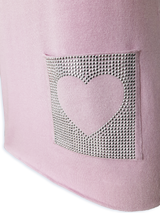 Bluză femei tricotată fin roz cu ornament inimă pe buzunar