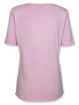 Bluză femei tricotată fin roz cu ornament inimă pe buzunar