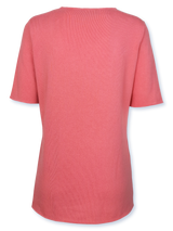 Bluză femei tricotată fin roz salmone cu ornament inimă pe buzunar