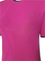 Bluza femei tricotată fucsia cu mânecă scurtă