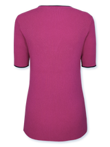 Bluza femei tricotată fucsia cu mânecă scurtă