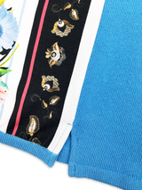 Cardigan damă tricotat turcoaz cu panou floral imprimat