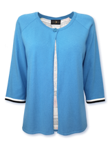 Cardigan damă tricotat turcoaz cu panou floral imprimat