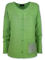 Cardigan femei tricotat verde kiwi cu ornament pe buzunar