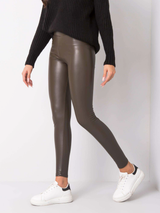 Colanți damă eleganți termici din piele ecologică- Kaki Olive