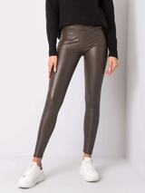 Colanți damă eleganți termici din piele ecologică- Kaki Olive