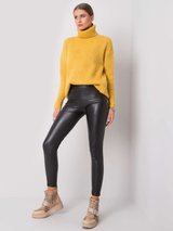 Colanți damă eleganți termici din piele ecologică- Negru