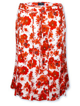 Fustă damă albă cu flori roșii