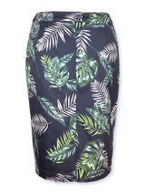 Fustă femei bleumarin cu frunze grafice