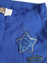 Pantaloni femei casual cu broderii aplicate-albaștri