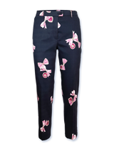 Pantaloni femei cu imprimeu fundițe