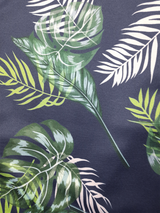 Pantaloni femei imprimați bleumarin cu frunze grafice