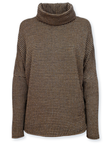 Pulover femei cu carouri mici negru-bej