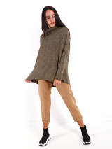 Pulover femei cu carouri mici negru-bej