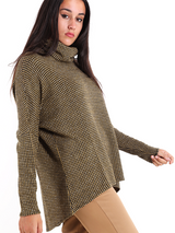 Pulover femei cu carouri mici negru-bej