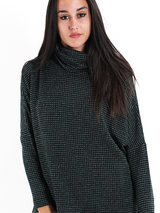 Pulover femei cu carouri mici negru-verde