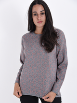 Pulover femei gri cu motiv geometric roz