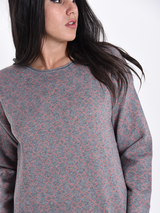 Pulover femei gri cu motiv geometric roz