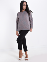 Pulover femei gri cu motiv geometric roz