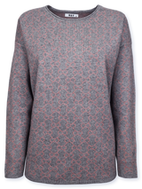 Pulover femei gri cu motiv geometric roz