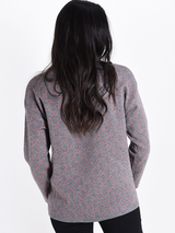 Pulover femei gri cu motiv geometric roz