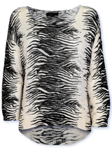 Pulover femei tricotat crem gălbui cu motive negre