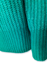 Pulover femei tricotat verde- turcoaz cu maneci raglan