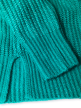 Pulover femei tricotat verde- turcoaz cu maneci raglan