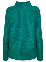 Pulover femei tricotat verde- turcoaz cu maneci raglan